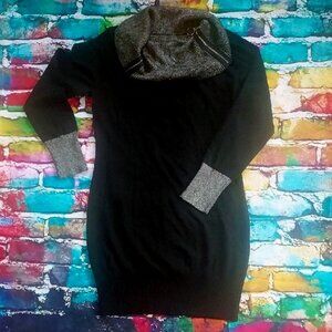 No Boundaries Black and Silver Cowl Neck Sweater